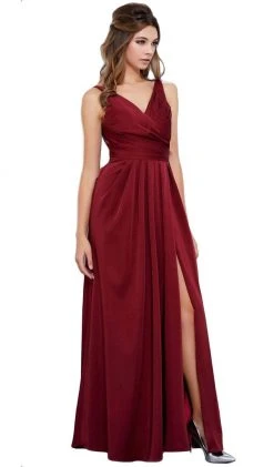 Nox Anabel - 8347 V-Neck Satin Long Evening Gown Formal Gowns