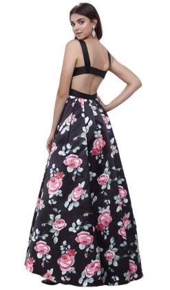 Nox Anabel - 8351 Sleeveless Deep V-Neck Floral Evening Dress