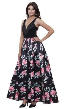 Nox Anabel - 8351 Sleeveless Deep V-Neck Floral Evening Dress