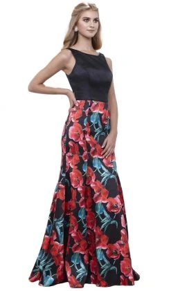 Nox Anabel - 8354 Sleeveless Floral Print Trumpet Evening Dress
