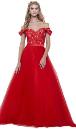 Nox Anabel - 8372 Lace Off-Shoulder Ballgown 10 Nox Anabel - 8372 Lace Off-Shoulder Ballgown