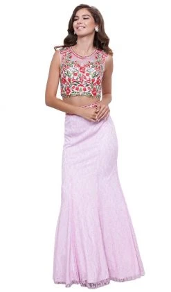 Nox Anabel - 8373 Embellished High Neck Two-Piece Mermaid Dress 12 Nox Anabel - 8373 Embellished High Neck Two-Piece Mermaid Dress