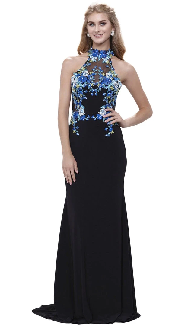 Formal Gowns Nox Anabel - 8375 Sleeveless Laced Halter Jersey Evening Dress 3 Formal Gowns Nox Anabel - 8375 Sleeveless Laced Halter Jersey Evening Dress