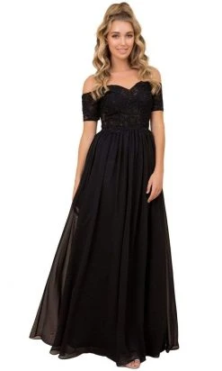 Nox Anabel - A061 Off Shoulder Lace Illusion Bodice Gown