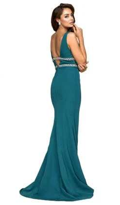 Formal Gowns Nox Anabel - A076 Sleeveless Jewel-Banded V-Neck Mermaid Gown