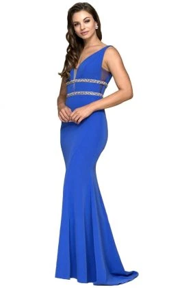 Formal Gowns Nox Anabel - A076 Sleeveless Jewel-Banded V-Neck Mermaid Gown