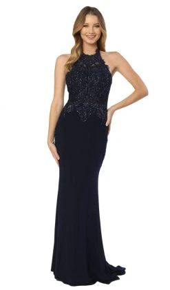 Nox Anabel - A175 Applique Halter Neck Trumpet Dress Formal Gowns