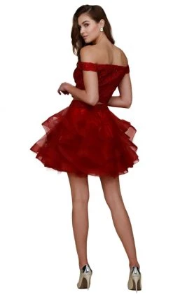 Nox Anabel - A613 Off Shoulder Crop Top Ruffled Skirt Party Dress Cocktail Dresses