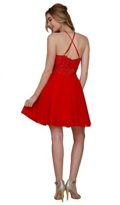 Nox Anabel - A615 Embroidered Halter Neck Chiffon A-line Dress Cocktail Dresses