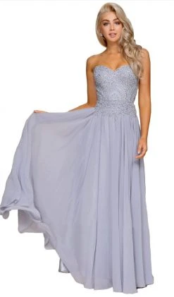 Nox Anabel - B045 Strapless Beaded Chiffon A-line Dress Formal Gowns 12 Nox Anabel - B045 Strapless Beaded Chiffon A-line Dress Formal Gowns