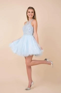 Nox Anabel - B652 Sparkly Lace Applique Bodice Tulle Cocktail Dress