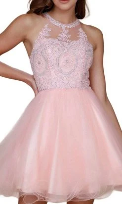 Nox Anabel - B652 Sparkly Lace Applique Bodice Tulle Cocktail Dress