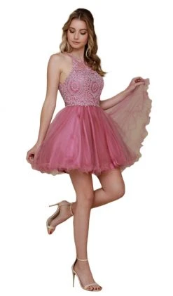 Nox Anabel - B652 Sparkly Lace Applique Bodice Tulle Cocktail Dress