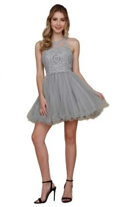 Nox Anabel - B652 Sparkly Lace Applique Bodice Tulle Cocktail Dress