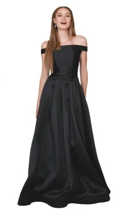 Nox Anabel - C007 Sleek Off Shoulder Mikado A-Line Gown