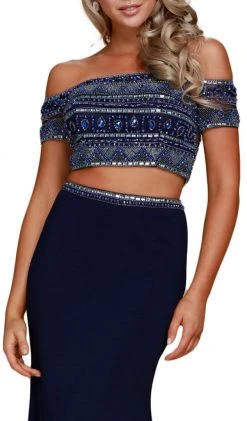 Formal Gowns Nox Anabel - C082 Two Piece Beaded Off-Shoulder Evening Dress 7 Formal Gowns Nox Anabel - C082 Two Piece Beaded Off-Shoulder Evening Dress