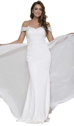 Nox Anabel - E014 Embellished Off-Shoulder Sheath Dress Formal Gowns