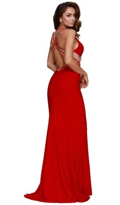 Formal Gowns Nox Anabel - E037 Deep V-Neck Racerback Sheath Evening Gown