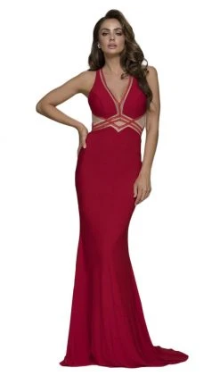 Formal Gowns Nox Anabel - E037 Deep V-Neck Racerback Sheath Evening Gown