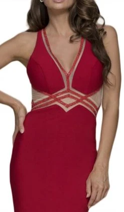 Formal Gowns Nox Anabel - E037 Deep V-Neck Racerback Sheath Evening Gown