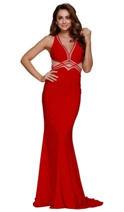 Formal Gowns Nox Anabel - E037 Deep V-Neck Racerback Sheath Evening Gown