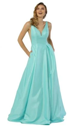 Nox Anabel - E156 Sleeveless Illusion Panel V Neck A-Line Gown Formal Gowns