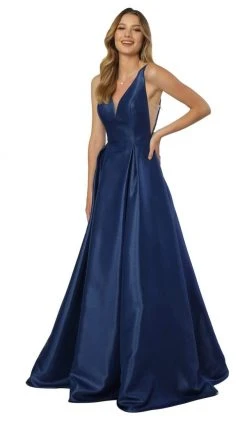 Nox Anabel - E156 Sleeveless Illusion Panel V Neck A-Line Gown Formal Gowns