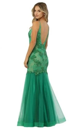 Formal Gowns Nox Anabel - E185 Sleeveless V Neck Beaded Lace Tulle Mermaid Gown 9 Formal Gowns Nox Anabel - E185 Sleeveless V Neck Beaded Lace Tulle Mermaid Gown