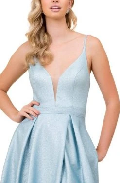 Nox Anabel - E379 Illusion Deep V Neck Glitter Knit Ballgown Formal Gowns