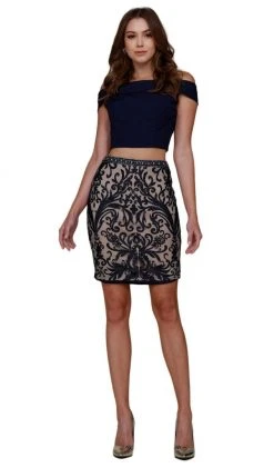 Nox Anabel - E664 Two Piece Crystal Beaded Embroidered Fitted Dress