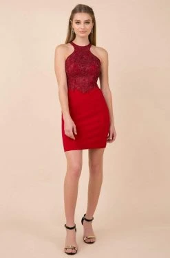 Nox Anabel - E697 Beaded Halter Sheath Cocktail Dress