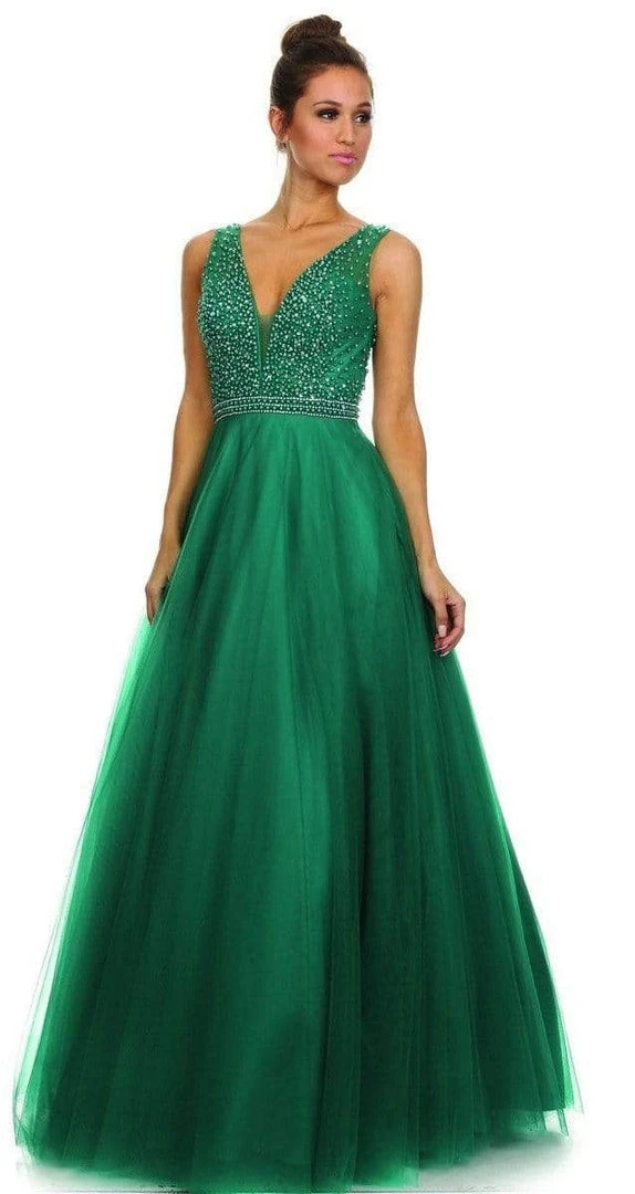 Nox Anabel - Embellished V-Neck Evening Gown 8219 - 1 Pc Green In Size L Available 3 Nox Anabel - Embellished V-Neck Evening Gown 8219 - 1 Pc Green In Size L Available