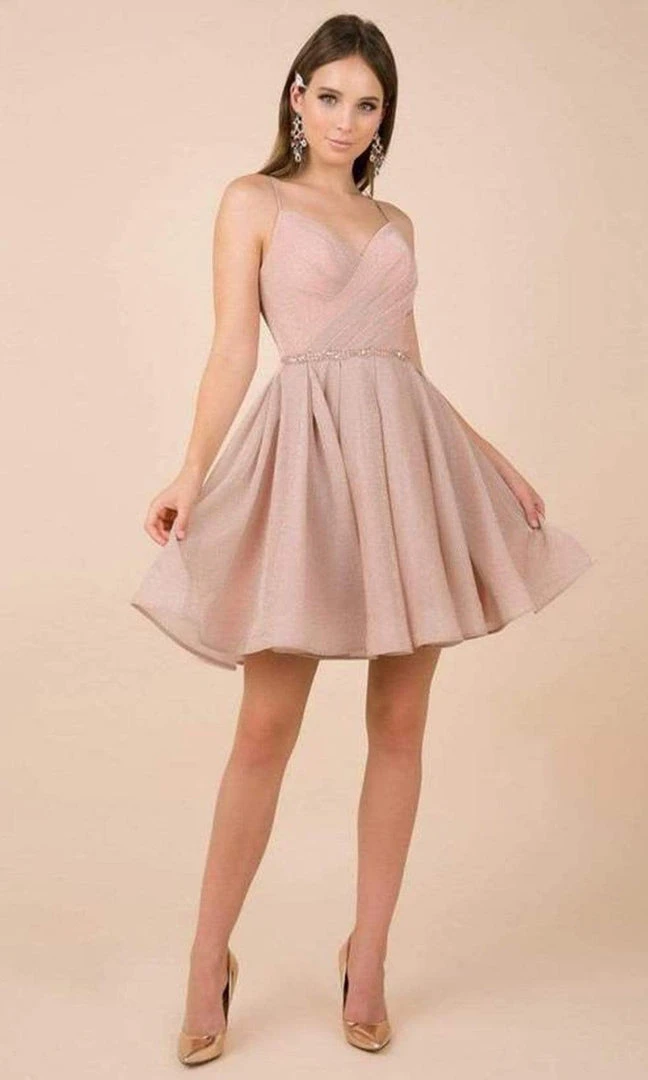 Nox Anabel - Embellished V-neck Pleated A-line Dress T681 - 1 Pc Blush In Size L Available Cocktail Dresses 3 Nox Anabel - Embellished V-neck Pleated A-line Dress T681 - 1 Pc Blush In Size L Available Cocktail Dresses