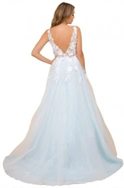 Nox Anabel - F339 Floral Appliqued Illusion Bodice A-Line Tulle Gown Formal Gowns