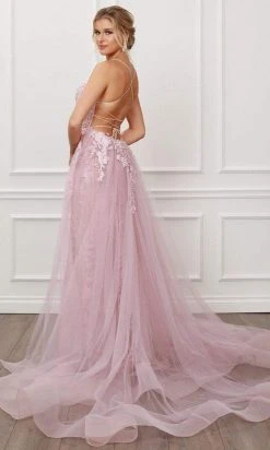 Formal Gowns Nox Anabel - F485 Beaded Lace Deep V Neck Trumpet Dress