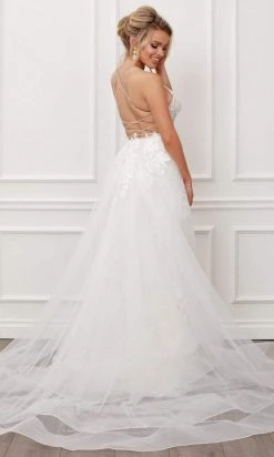 Formal Gowns Nox Anabel - F485 Beaded Lace Deep V Neck Trumpet Dress