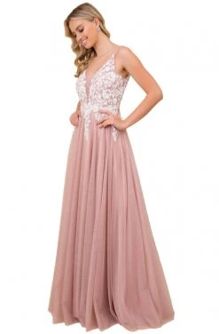 Formal Gowns Nox Anabel - G048 Embroidered Deep V-neck A-line Gown