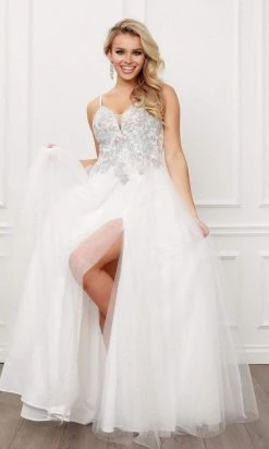 Formal Gowns Nox Anabel - G445 V Neck A-Line Dress With Side Slit