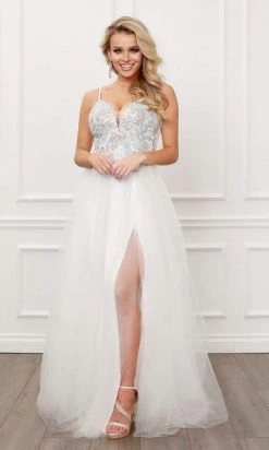 Formal Gowns Nox Anabel - G445 V Neck A-Line Dress With Side Slit