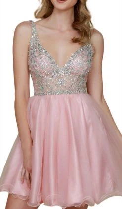 Prom Dresses Nox Anabel - G637 Bejeweled Plunging V-neck Ruffled A-line Dress