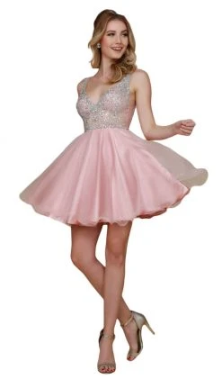 Prom Dresses Nox Anabel - G637 Bejeweled Plunging V-neck Ruffled A-line Dress