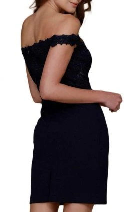Nox Anabel - G653 Appliqued Illusion Off Shoulder Sheath Dress Cocktail Dresses