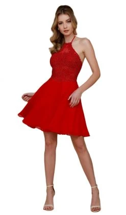 Nox Anabel - G657 Applique Halter Neck A-line Dress