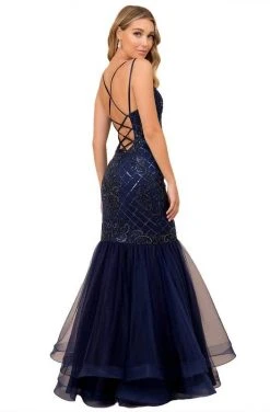 Nox Anabel - H399 Crisscross Back Beaded Trumpet Gown