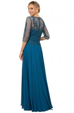 Nox Anabel - H537 Beaded Quarter Sleeve Chiffon A-Line Dress