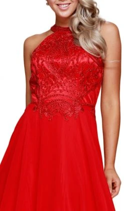 Nox Anabel - J117 Embroidered Halter Chiffon A-line Dress