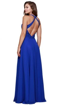 Nox Anabel - J117 Embroidered Halter Chiffon A-line Dress