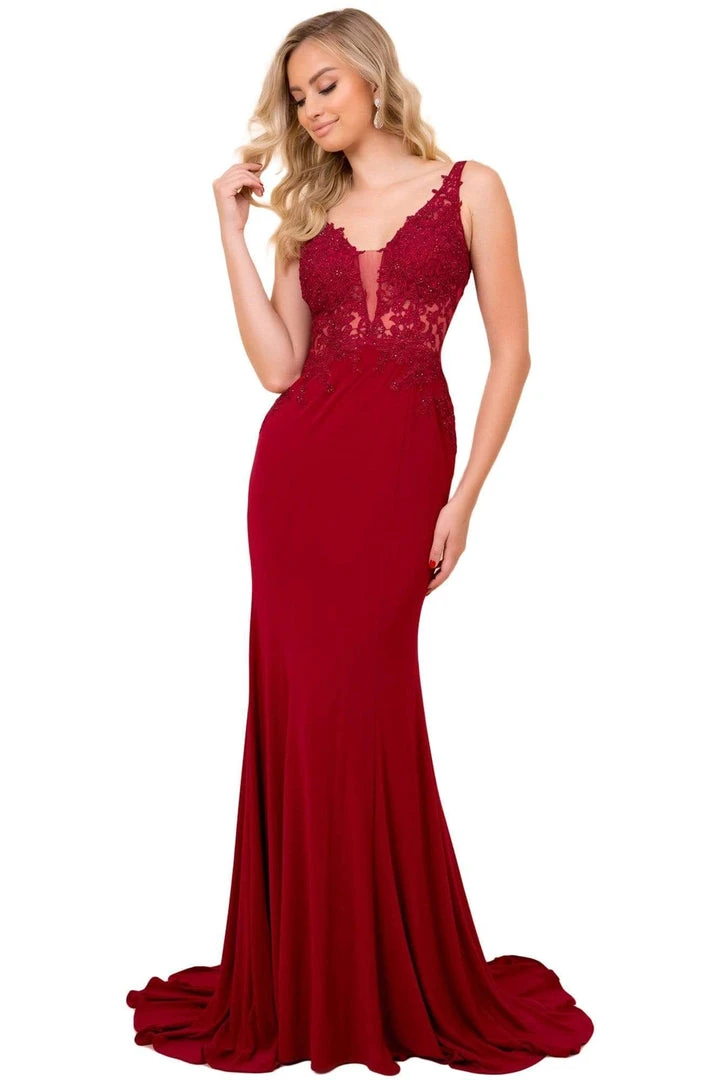 Nox Anabel - J326 Lace Appliqued Illusion Bodice Mermaid Gown Formal Gowns 5 Nox Anabel - J326 Lace Appliqued Illusion Bodice Mermaid Gown Formal Gowns