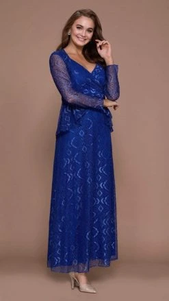 Nox Anabel - Lace V-Neck A-Line Dress 5140 - 1 Pc Royal Blue In Size XL Available Formal Gowns