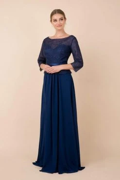 Nox Anabel - M520 Lace Quarter Length Sleeve Bateau A-line Dress Formal Gowns 12 Nox Anabel - M520 Lace Quarter Length Sleeve Bateau A-line Dress Formal Gowns